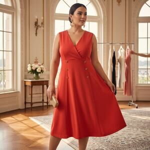 Calvin Klein Orange Button‑Detail Dress Size 16 NWT – Sleeveless Knee‑Length